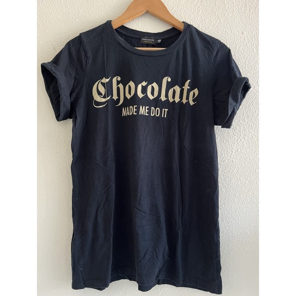 Poolhouse Chocolate Made Me Do It Print Black Tee Size Medium Grunge Neutral - Picture 1 of 7